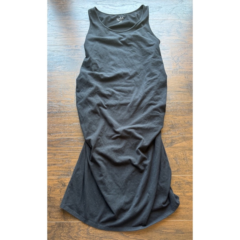 Isabel Maternity Ruched Tank Dress XL Black Bodycon Stretch Midi Casual Everyday
